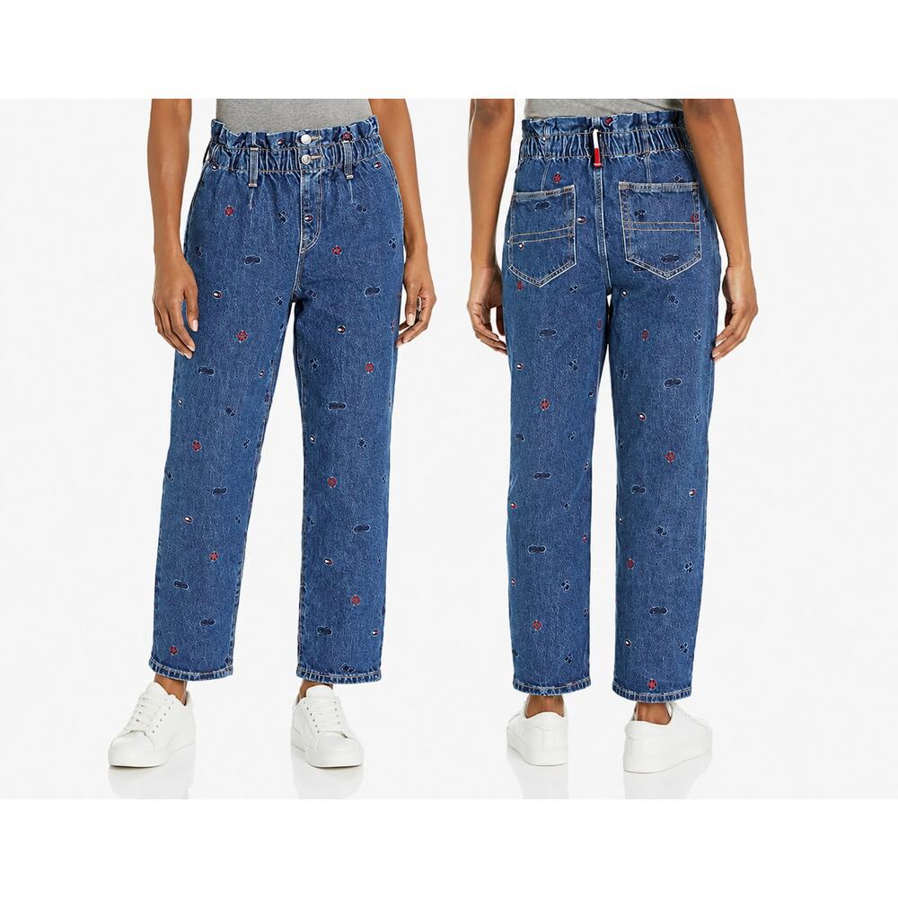 Tommy Hilfiger TJFlex Stretch Paperbag Mom Jeans NWT Size 32/14 Minimalist